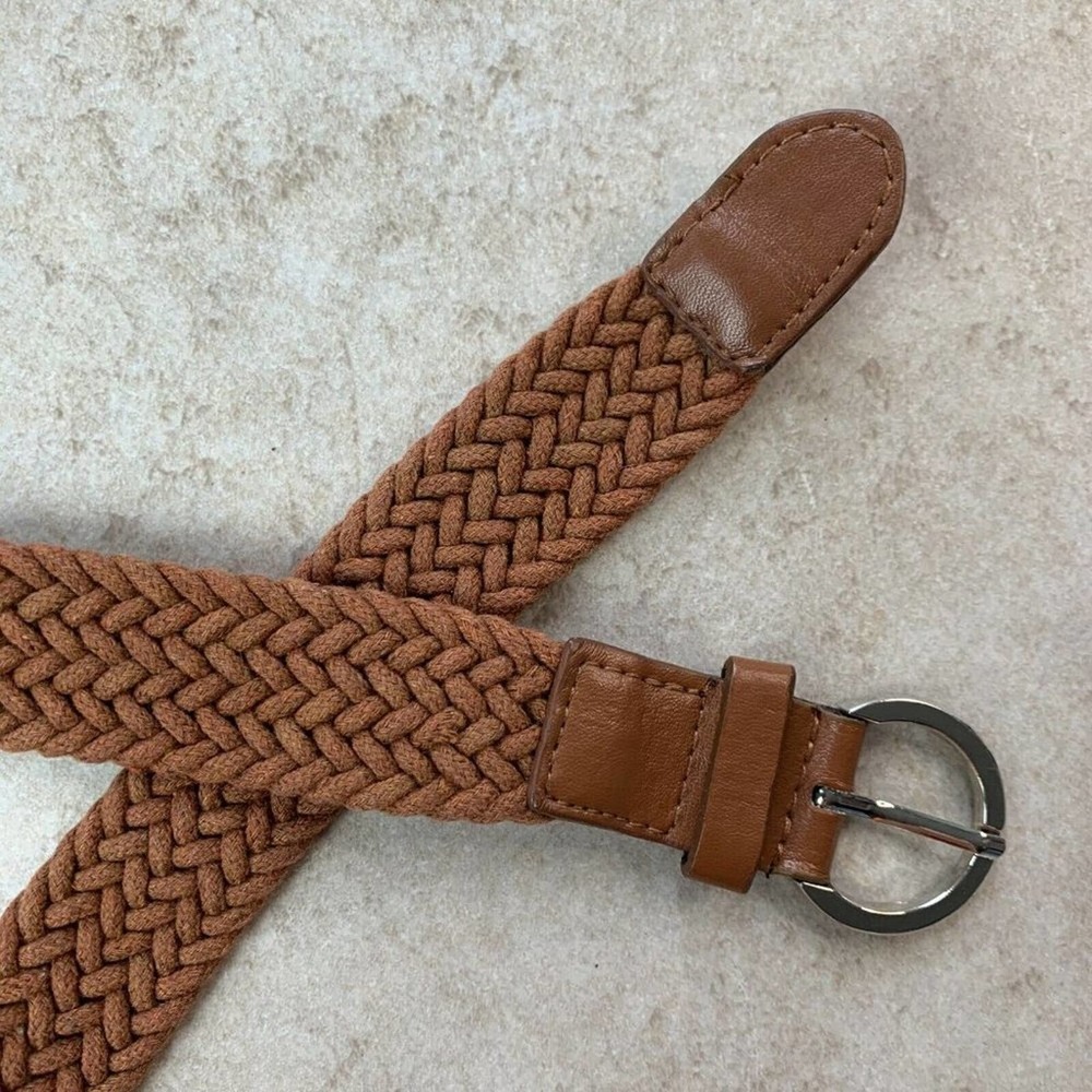 FAUX LEATHER + COTTON CANVAS Belt — Woven Brown - Picture 7 of 8
